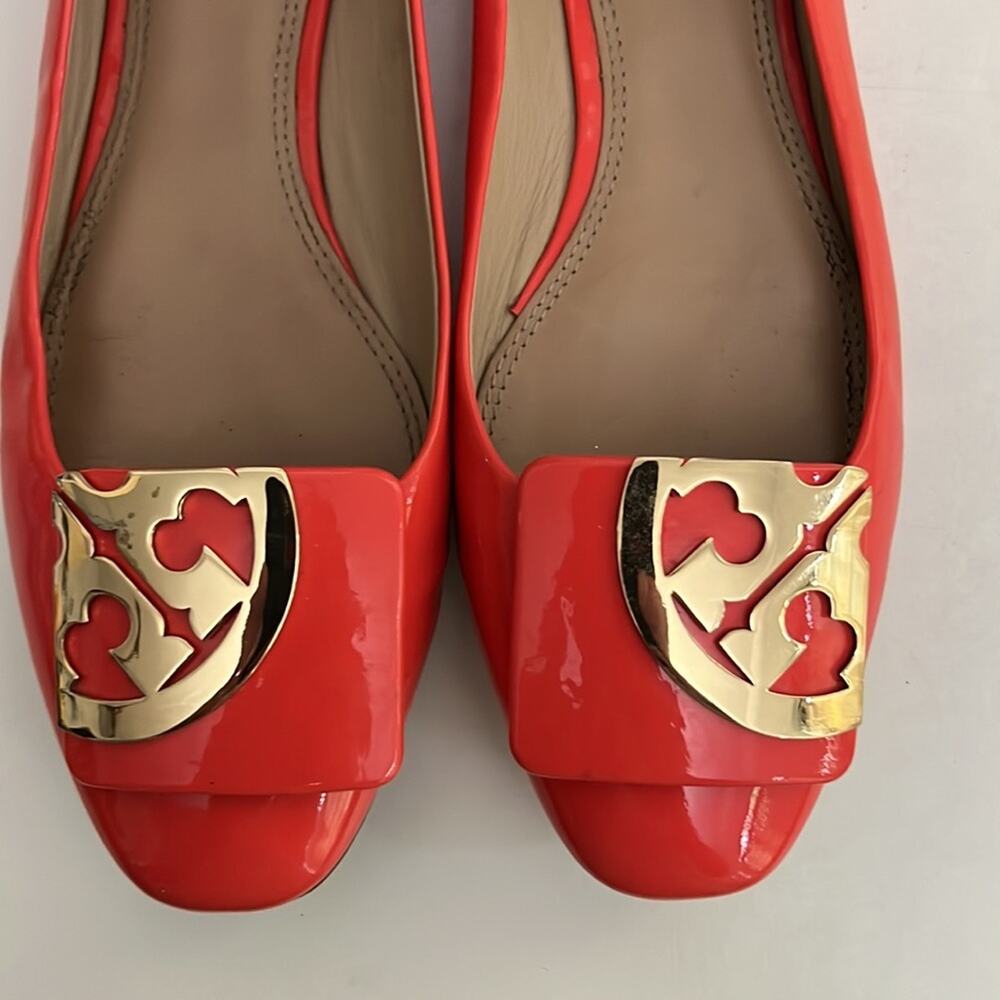 Tory Burch Orange Patent Leather Ballet Flats Size 7M - Picture 2 of 16